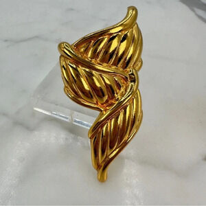 Premier Designs Ribbon Brooch Pin Pendant Enhancer Gold Tone Ribbed Dime…